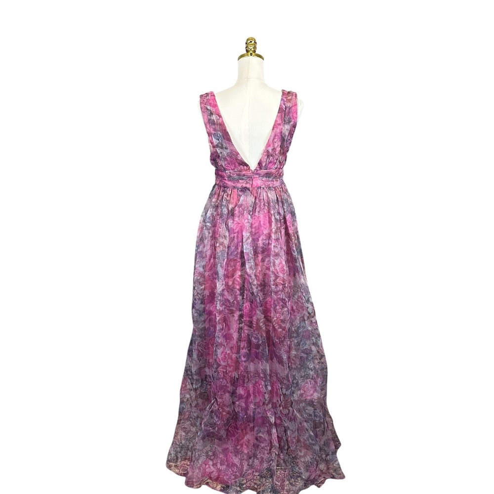 Lulus Purple Floral Maxi Dress V-Neck Sleeveless Chiffon Formal Gown Size M - Picture 6 of 10